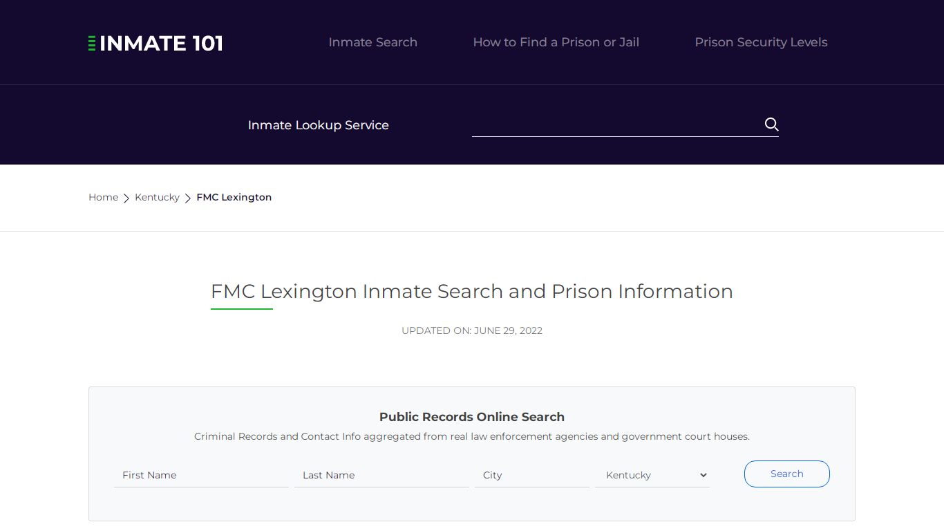 FMC Lexington Inmate Search | Lookup | Roster